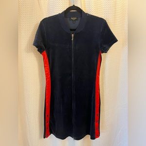 Juicy Couture navy and red velour zip mini dress